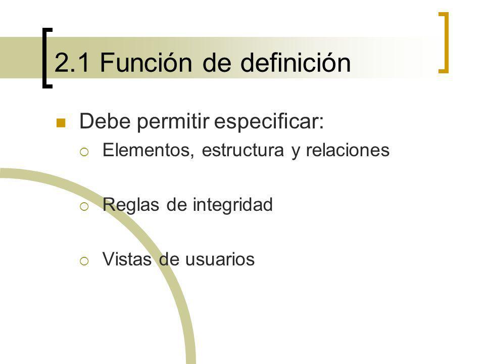 2.1 Función de definición Debe permitir especificar: