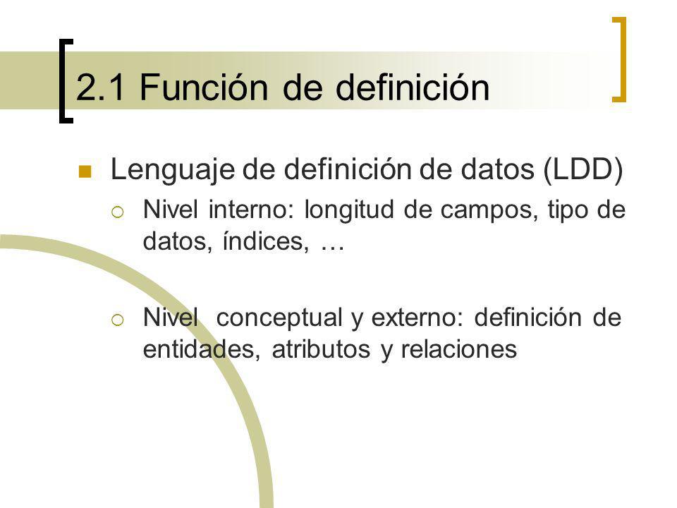 2.1 Función de definición Lenguaje de definición de datos (LDD)