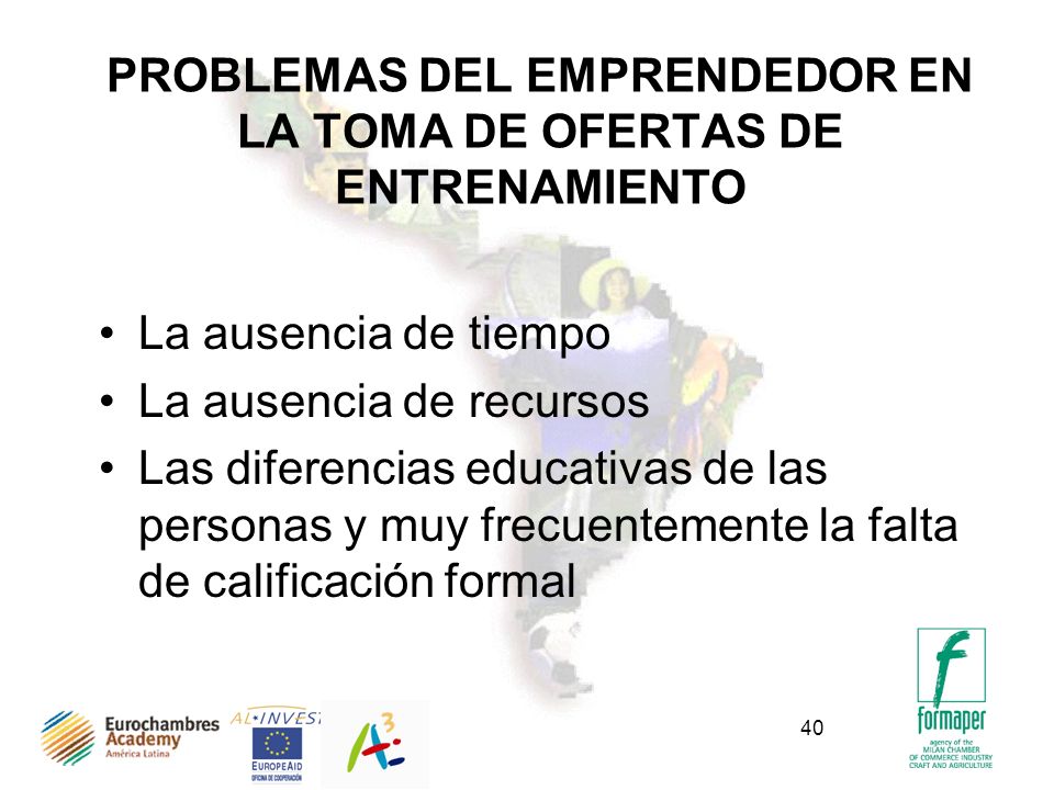PROBLEMAS DEL EMPRENDEDOR EN LA TOMA DE OFERTAS DE ENTRENAMIENTO