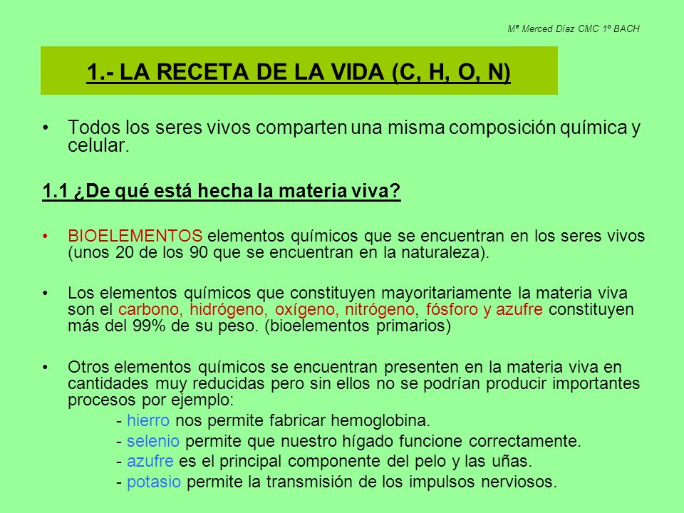 1.- LA RECETA DE LA VIDA (C, H, O, N)