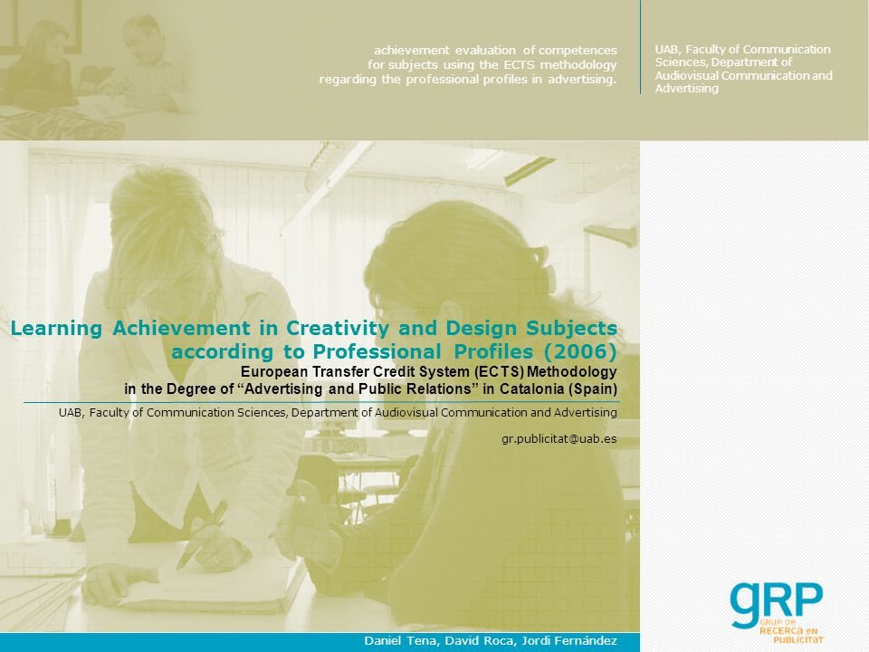 Learning Achievement in Creativity and Design Subjects according to Professional Profiles (2006)
