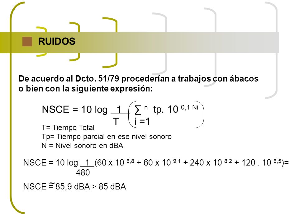 RUIDOS NSCE = 10 log 1 n tp. 10 0,1 Ni T i =1