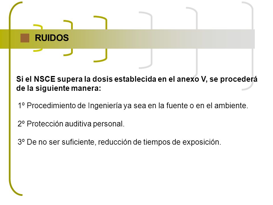 RUIDOS Si el NSCE supera la dosis establecida en el anexo V, se procederá. de la siguiente manera: