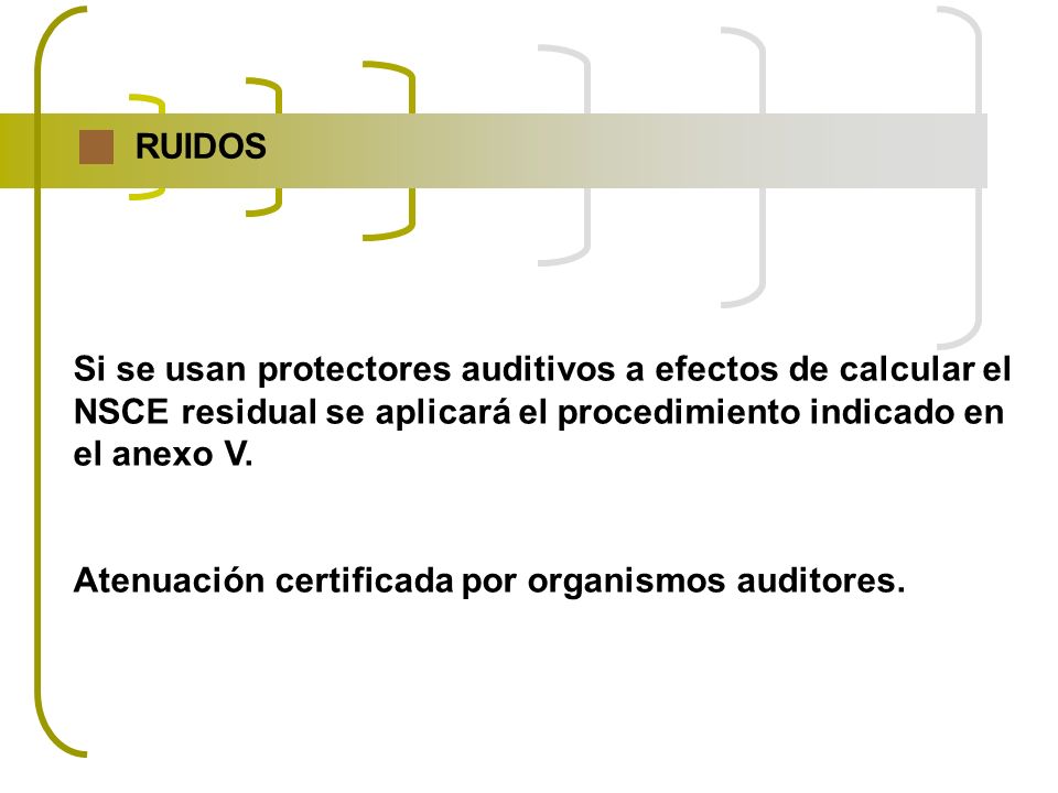 RUIDOS Si se usan protectores auditivos a efectos de calcular el. NSCE residual se aplicará el procedimiento indicado en.