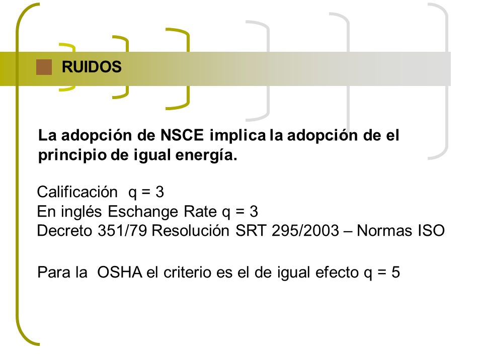 RUIDOS La adopción de NSCE implica la adopción de el. principio de igual energía. Calificación q = 3.
