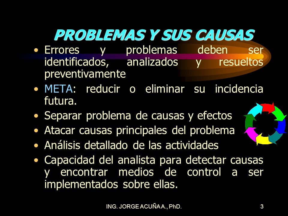PROBLEMAS Y SUS CAUSAS Errores y problemas deben ser identificados, analizados y resueltos preventivamente.