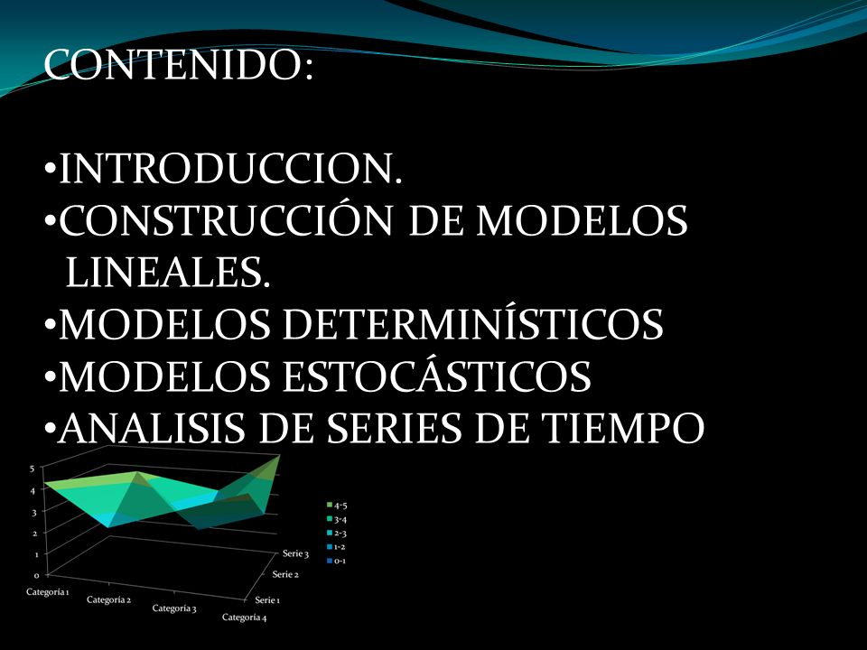CONTENIDO: INTRODUCCION. CONSTRUCCIÓN DE MODELOS. LINEALES. MODELOS DETERMINÍSTICOS. MODELOS ESTOCÁSTICOS.