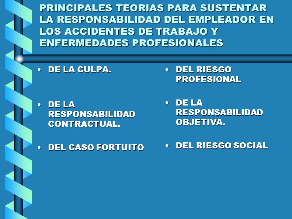 PRINCIPALES TEORIAS PARA SUSTENTAR LA RESPONSABILIDAD DEL EMPLEADOR EN LOS ACCIDENTES DE TRABAJO Y ENFERMEDADES PROFESIONALES