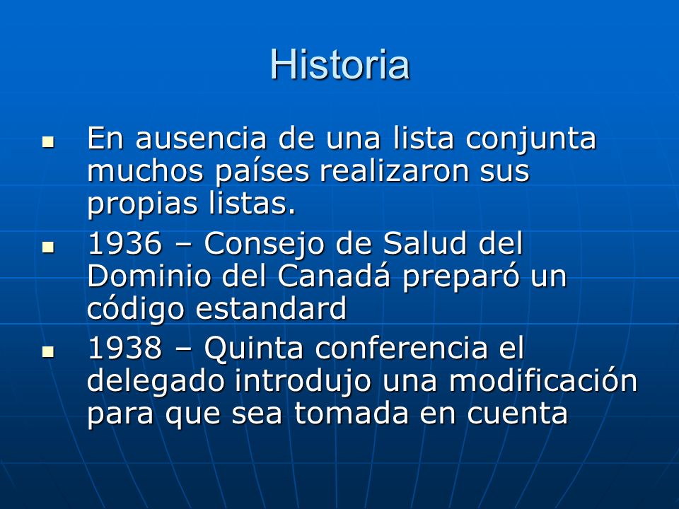 Historia En ausencia de una lista conjunta muchos países realizaron sus propias listas.