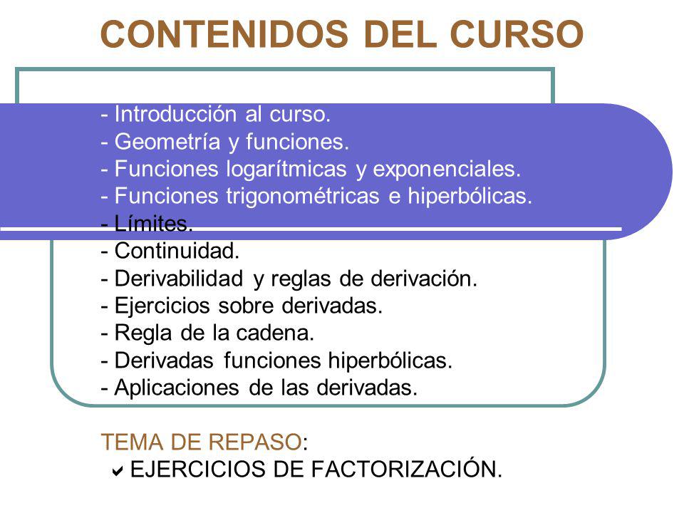 CONTENIDOS DEL CURSO - Introducción al curso. - Geometría y funciones.