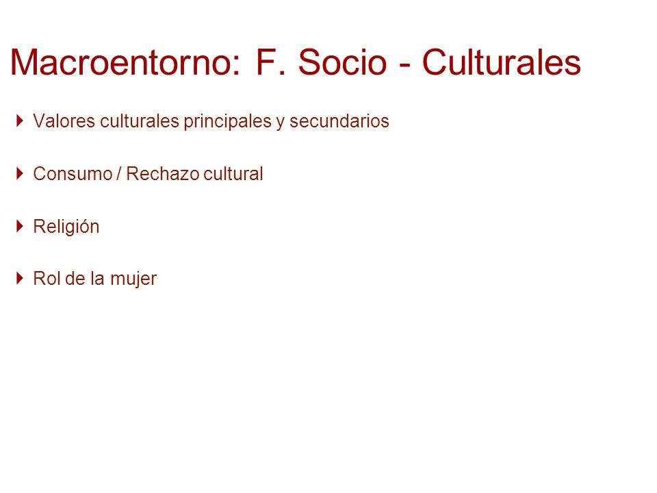 Macroentorno: F. Socio - Culturales