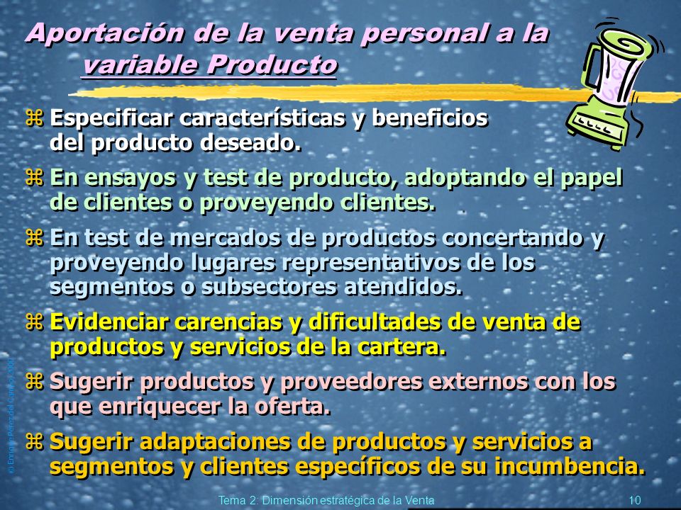 Aportación de la venta personal a la variable Producto