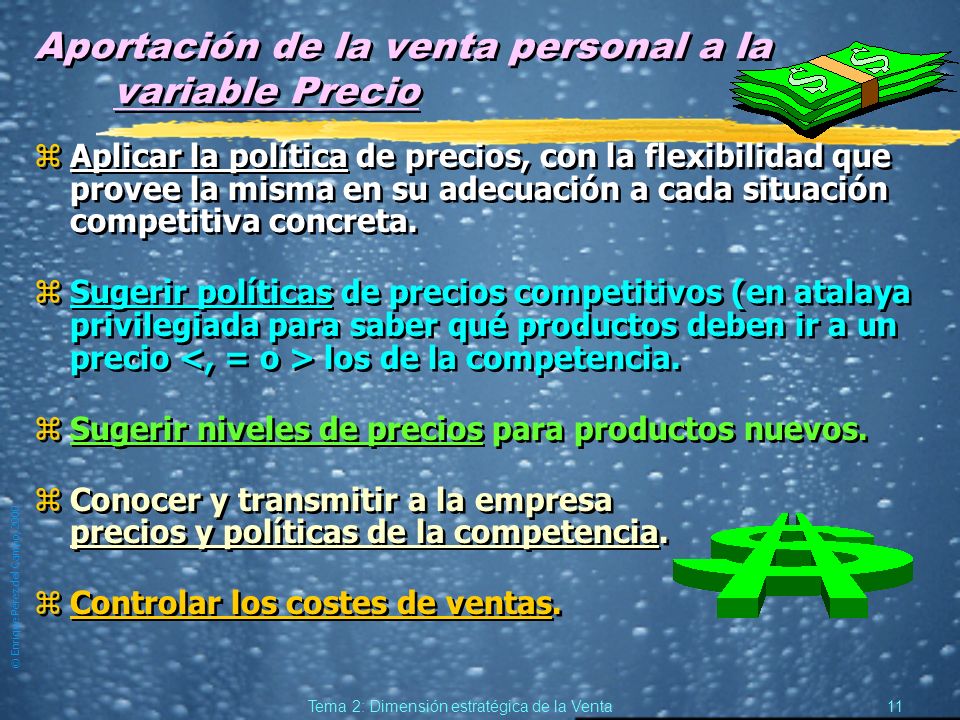 Aportación de la venta personal a la variable Precio