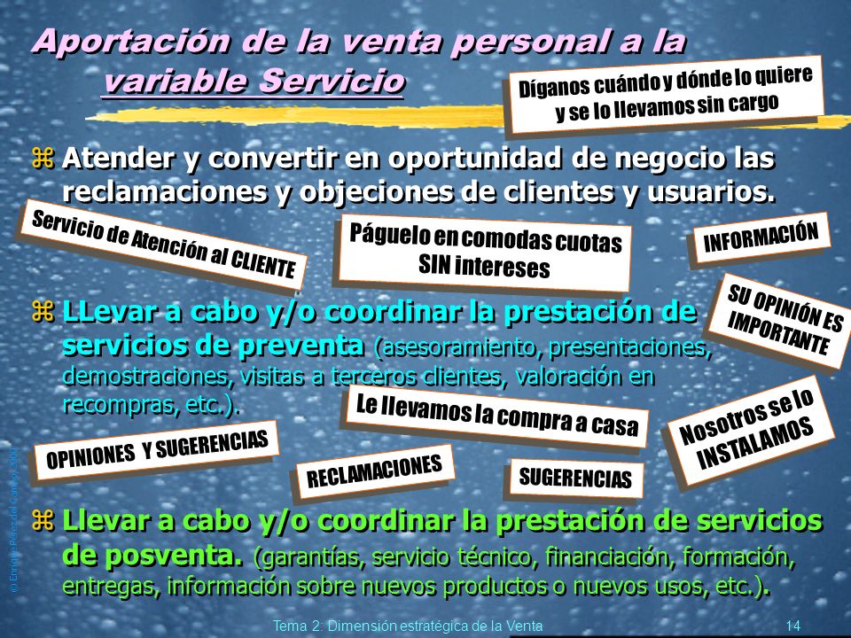 Aportación de la venta personal a la variable Servicio
