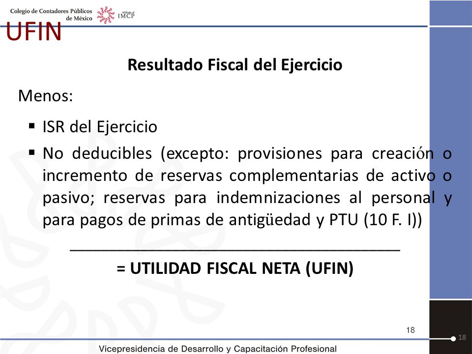 Resultado Fiscal del Ejercicio = UTILIDAD FISCAL NETA (UFIN)