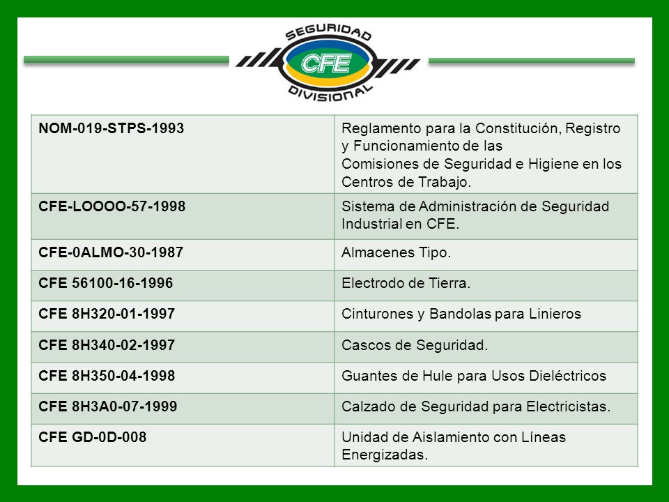 NOM-019-STPS-1993 Reglamento para la Constitución, Registro y Funcionamiento de las. Comisiones de Seguridad e Higiene en los Centros de Trabajo.