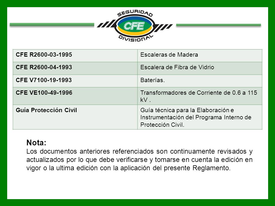 CFE R Escaleras de Madera. CFE R Escalera de Fibra de Vidrio. CFE V