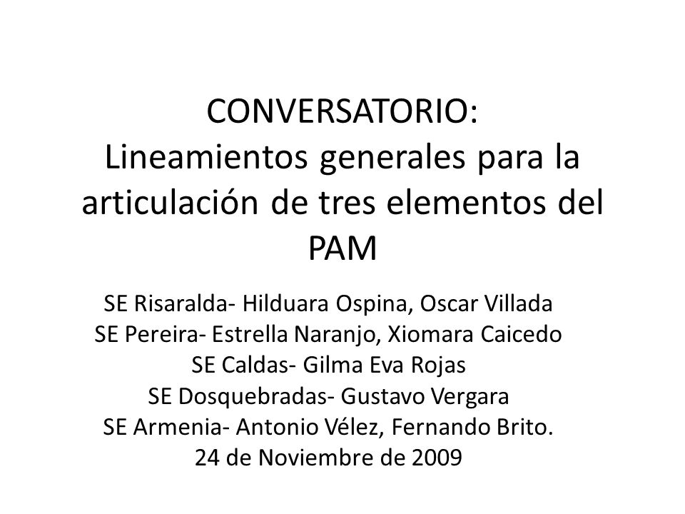 CONVERSATORIO: Lineamientos generales para la articulación de tres elementos del PAM