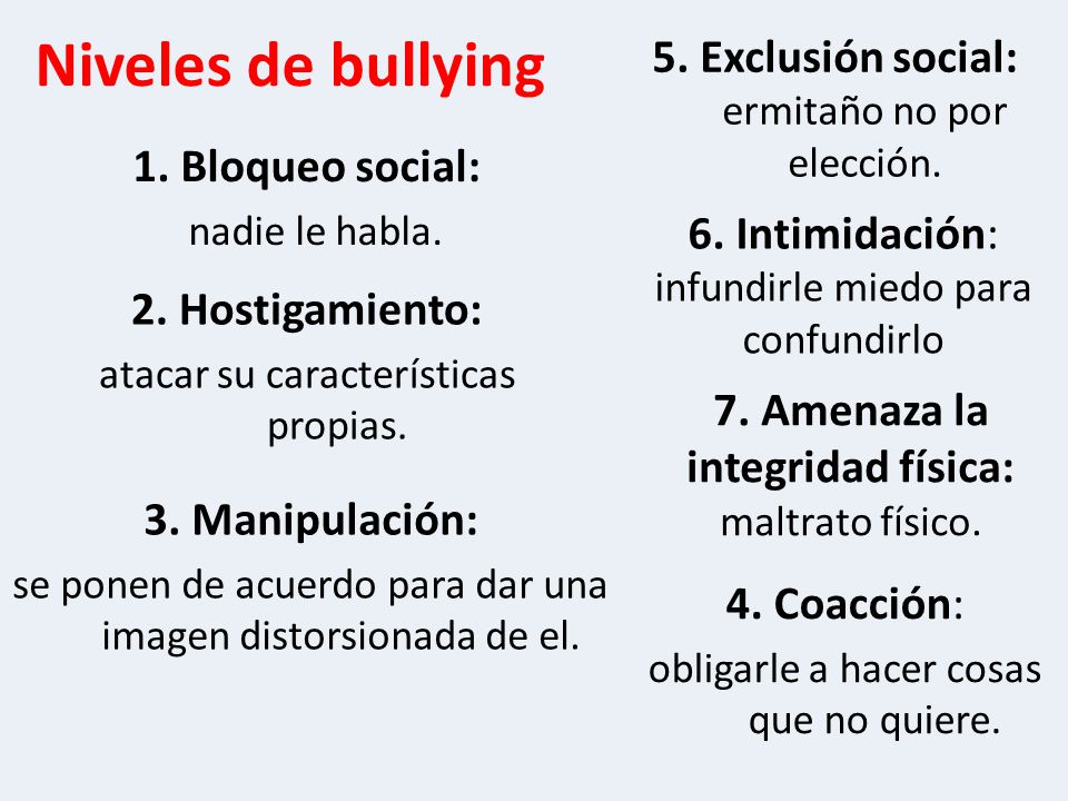 Niveles de bullying 5. Exclusión social: ermitaño no por elección.