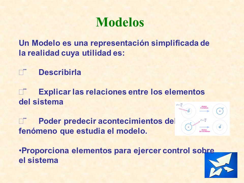 Modelos Un Modelo es una representación simplificada de la realidad cuya utilidad es: ¨ Describirla.