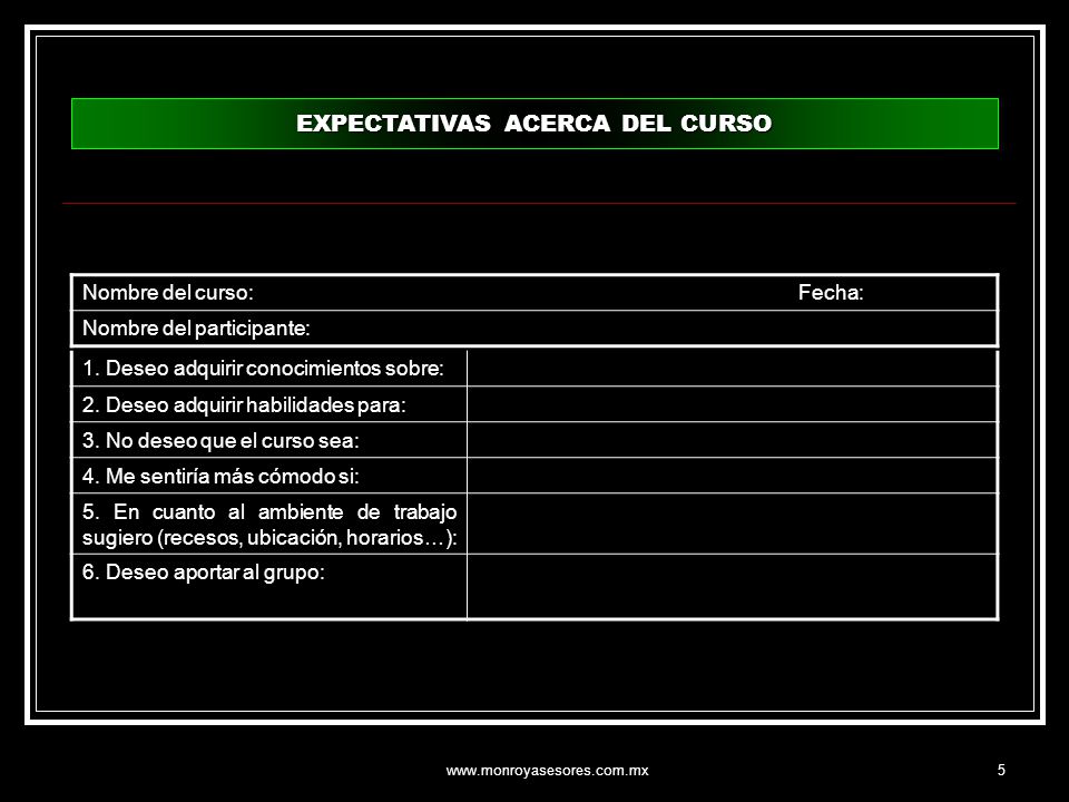 EXPECTATIVAS ACERCA DEL CURSO