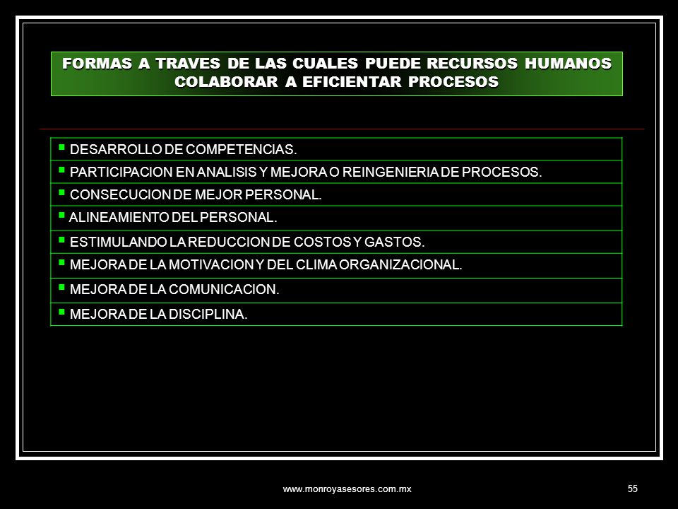 FORMAS A TRAVES DE LAS CUALES PUEDE RECURSOS HUMANOS COLABORAR A EFICIENTAR PROCESOS
