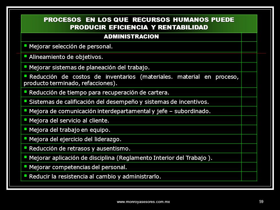 PROCESOS EN LOS QUE RECURSOS HUMANOS PUEDE PRODUCIR EFICIENCIA Y RENTABILIDAD