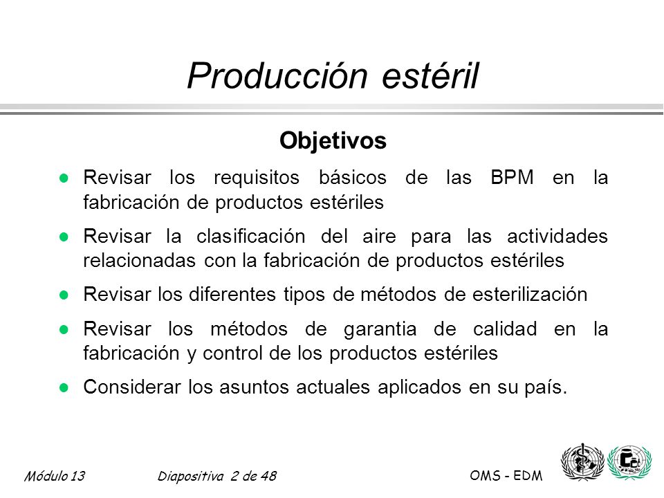 Producción estéril Objetivos