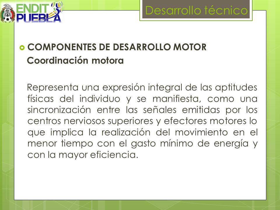 Desarrollo técnico COMPONENTES DE DESARROLLO MOTOR Coordinación motora