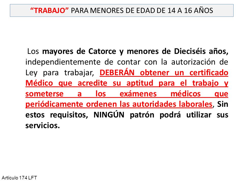 TRABAJO PARA MENORES DE EDAD DE 14 A 16 AÑOS
