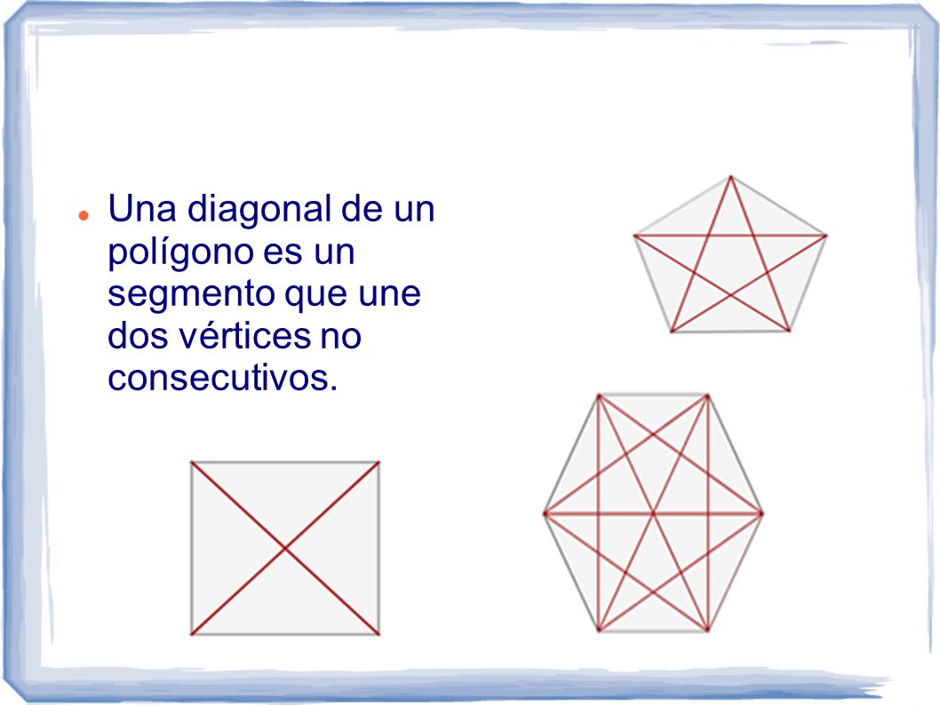 Una diagonal de un polígono es un segmento que une dos vértices no consecutivos.
