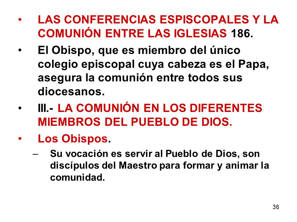 LAS CONFERENCIAS ESPISCOPALES Y LA COMUNIÓN ENTRE LAS IGLESIAS 186.