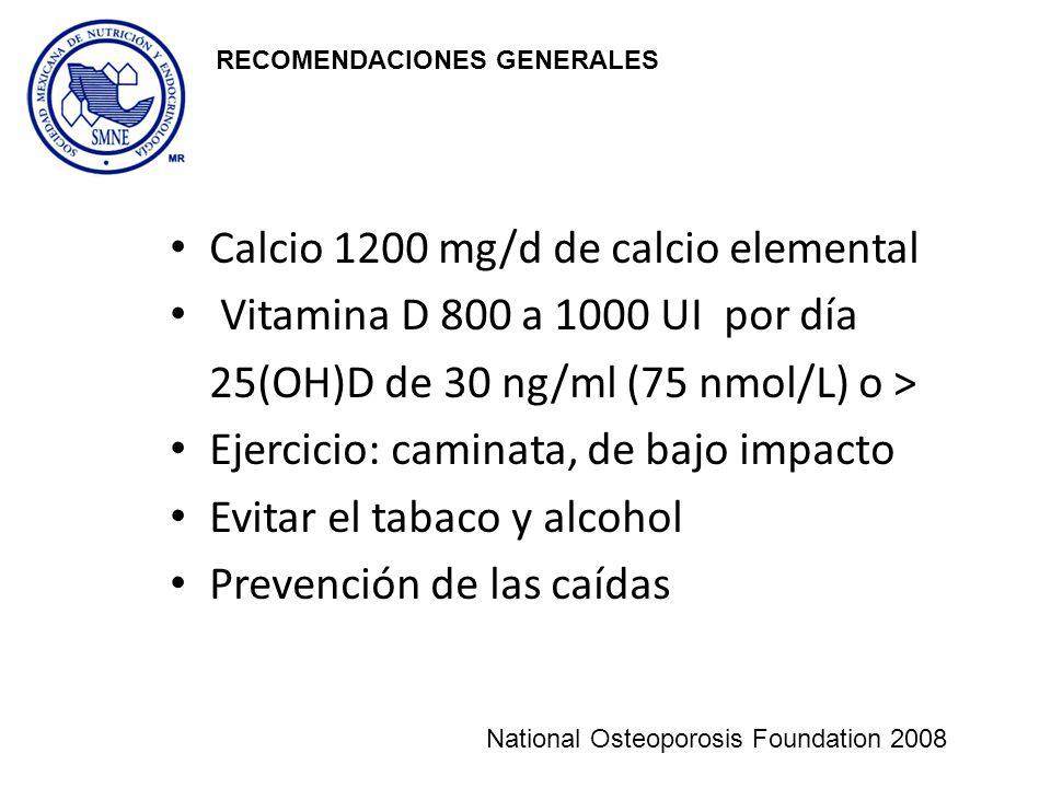 Calcio 1200 mg/d de calcio elemental Vitamina D 800 a 1000 UI por día