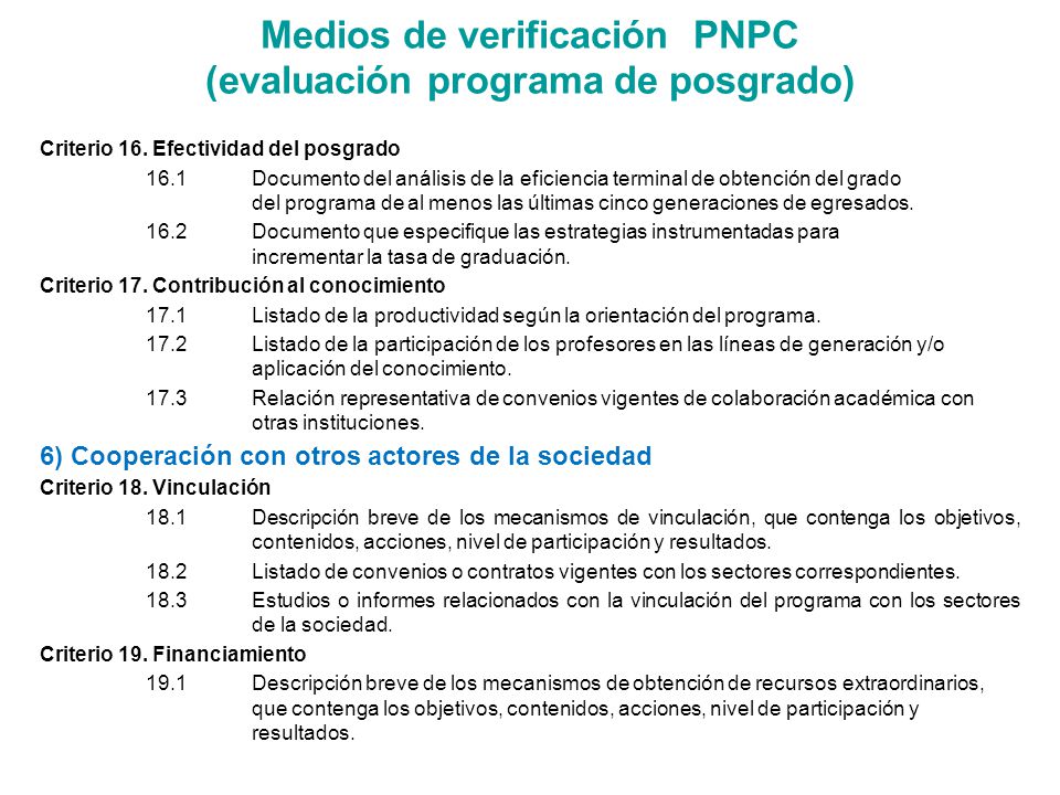 Medios de verificación PNPC (evaluación programa de posgrado)