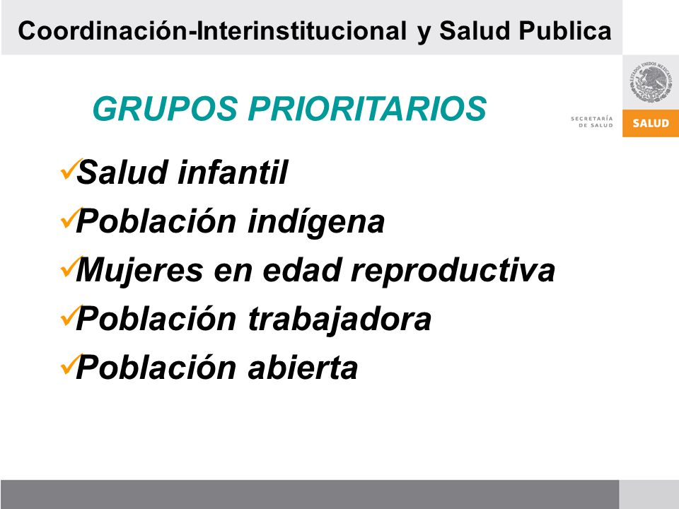 Mujeres en edad reproductiva Población trabajadora Población abierta