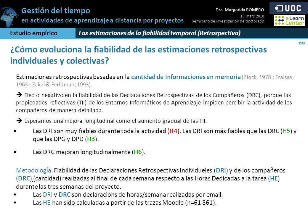 Estudio empírico Las estimaciones de la fiabilidad temporal (Retrospectiva)