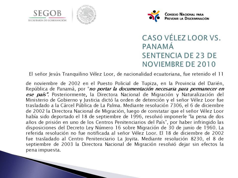 CASO VÉLEZ LOOR VS. PANAMÁ SENTENCIA DE 23 DE NOVIEMBRE DE 2010