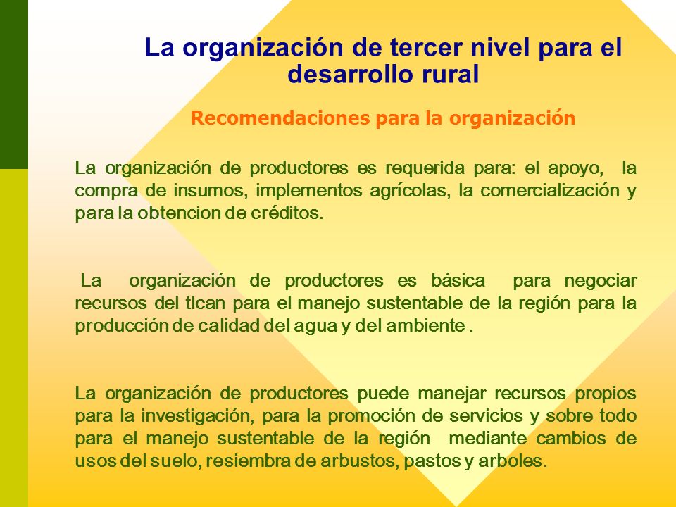 La organización de tercer nivel para el desarrollo rural Recomendaciones para la organización