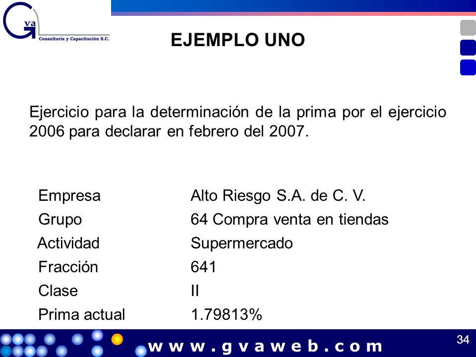 EJEMPLO UNO Ejercicio para la determinación de la prima por el ejercicio 2006 para declarar en febrero del