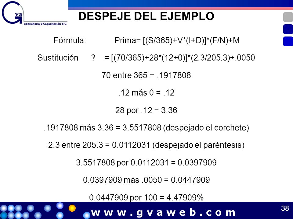 DESPEJE DEL EJEMPLO w w w . g v a w e b . c o m