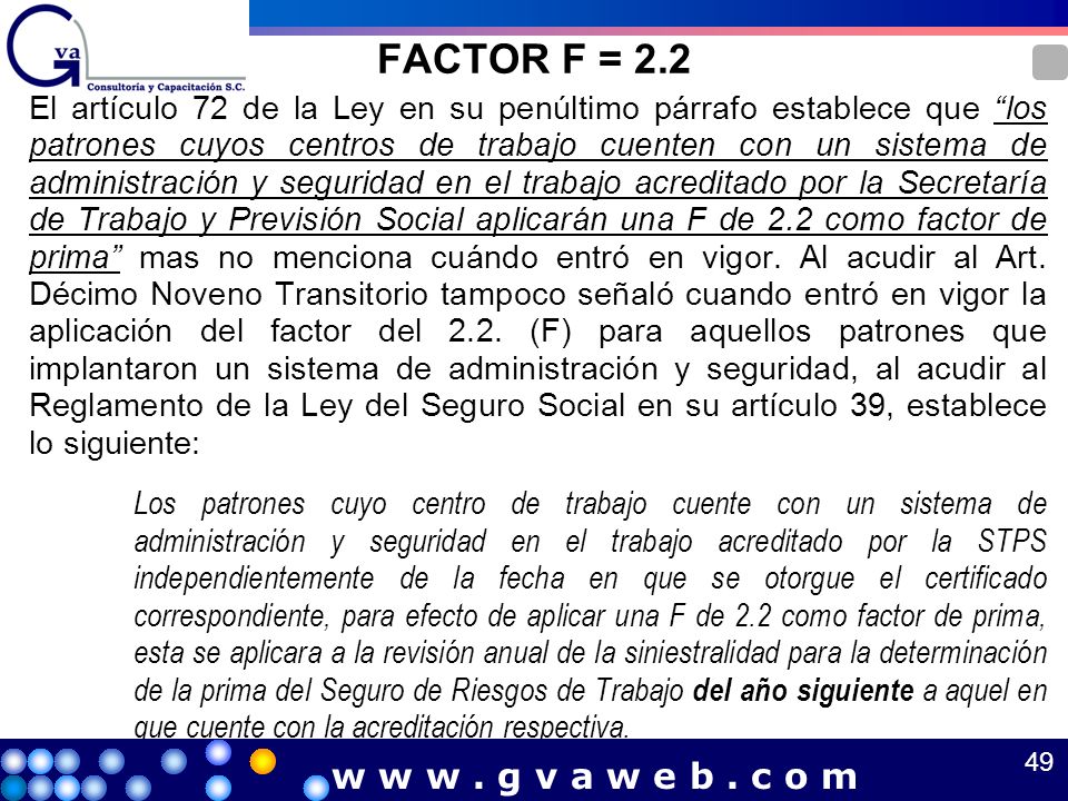 FACTOR F = 2.2 w w w . g v a w e b . c o m