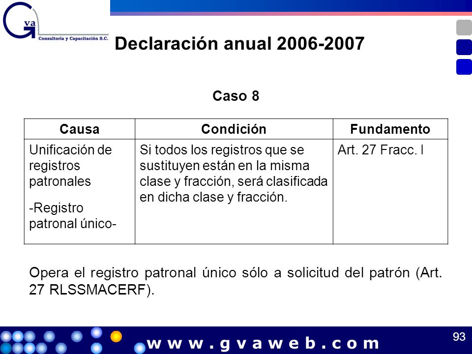 Declaración anual w w w . g v a w e b . c o m Caso 8