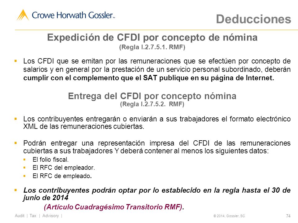 Expedición de CFDI por concepto de nómina (Regla I RMF)