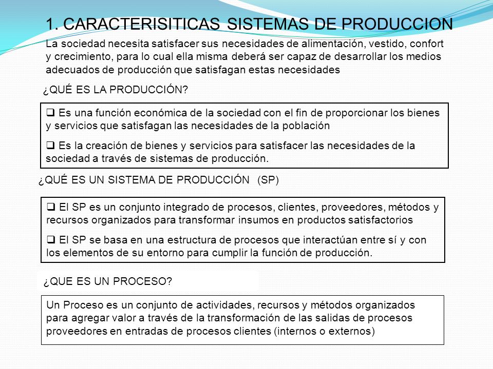 1. CARACTERISITICAS SISTEMAS DE PRODUCCION
