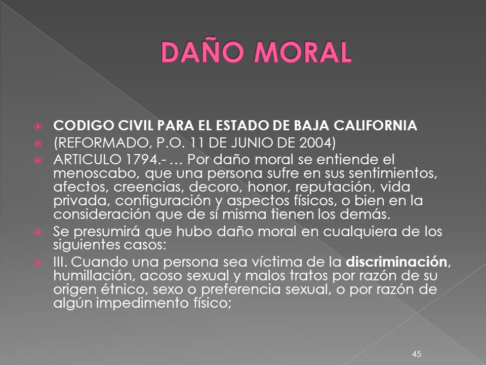 DAÑO MORAL CODIGO CIVIL PARA EL ESTADO DE BAJA CALIFORNIA