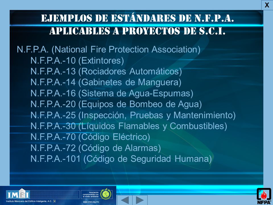 Ejemplos de Estándares de N.F.P.A. aplicables a proyectos de s.c.i.