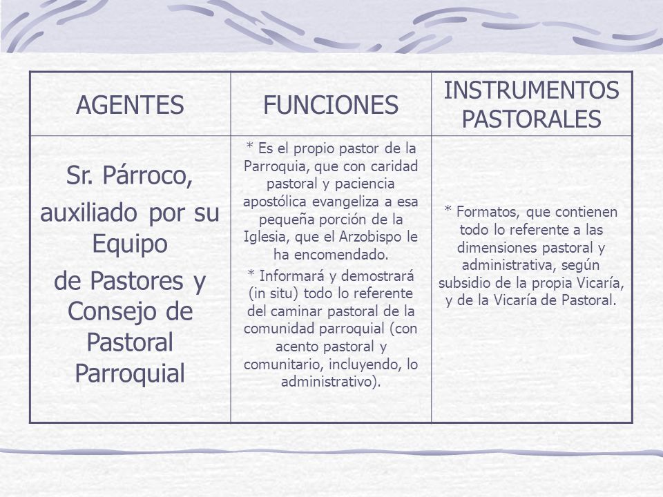 auxiliado por su Equipo de Pastores y Consejo de Pastoral Parroquial