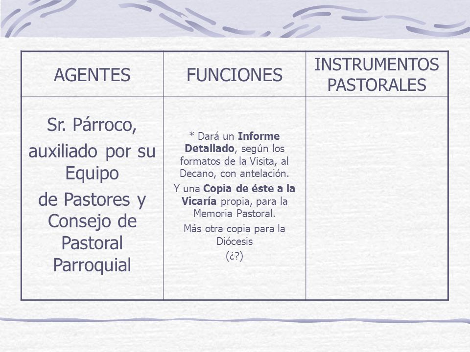 auxiliado por su Equipo de Pastores y Consejo de Pastoral Parroquial