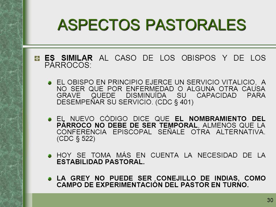 ASPECTOS PASTORALES ES SIMILAR AL CASO DE LOS OBISPOS Y DE LOS PÁRROCOS: