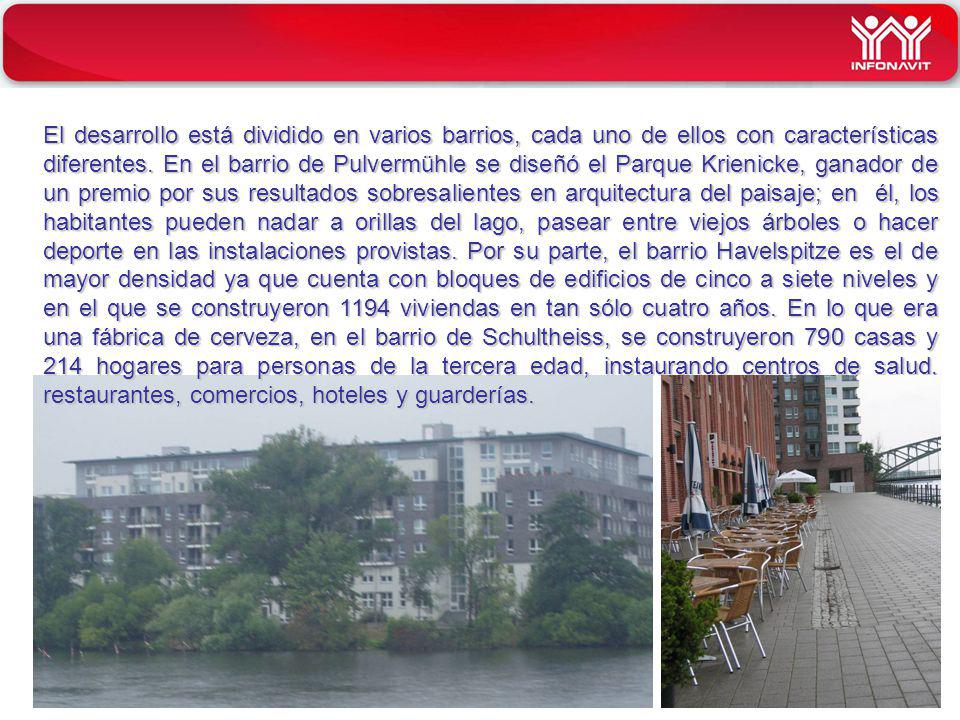 El desarrollo está dividido en varios barrios, cada uno de ellos con características diferentes.